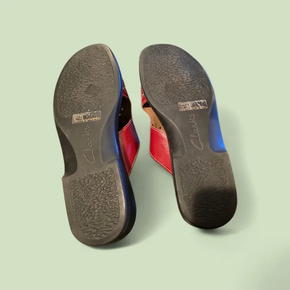 Clarks Womens Shoes 11M Floral Leather Slide Sandal Open Toe Slip On Casual - Picture 4 of 5